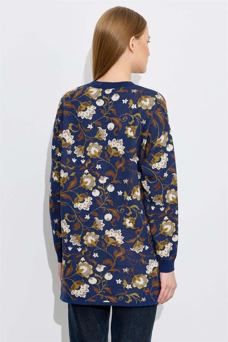 Çiçek Desenli Yandan Yırtmaçlı Tunik C.BLUE