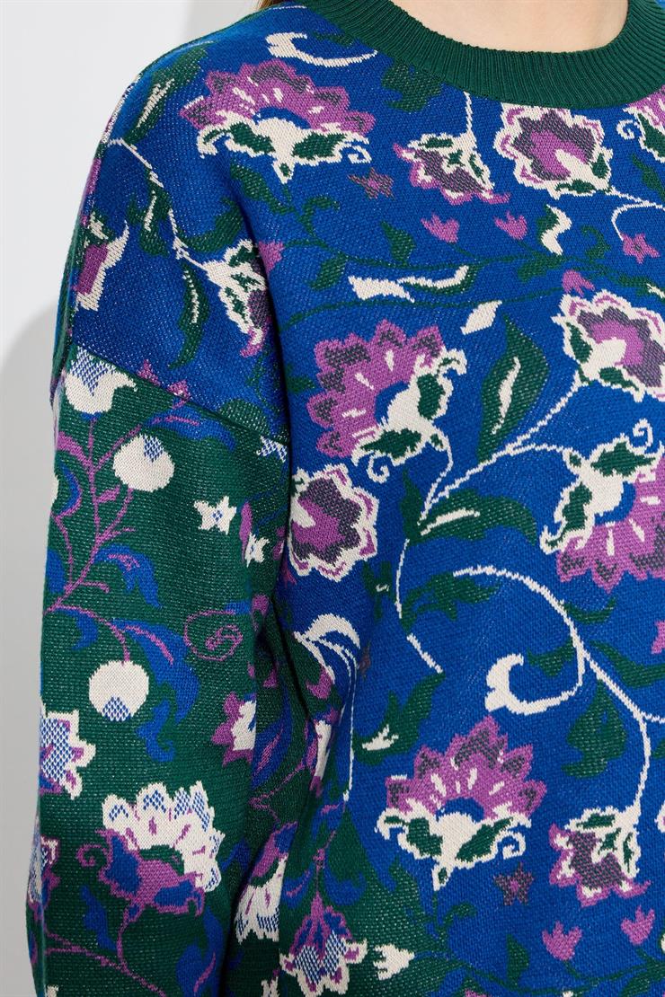 Çiçek Desenli Yandan Yırtmaçlı Tunik YEŞİL