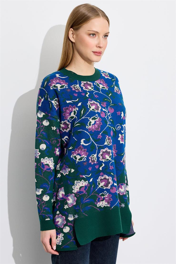 Çiçek Desenli Yandan Yırtmaçlı Tunik YEŞİL