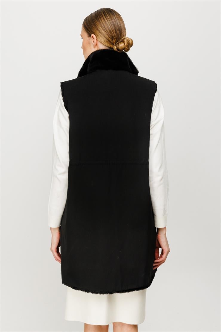Çift Taraflı Peluş Yelek-SİYAH