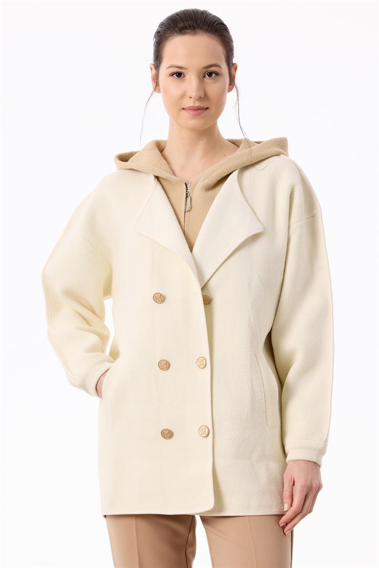 Çift Yaka Detaylı Triko Kaban CAMEL