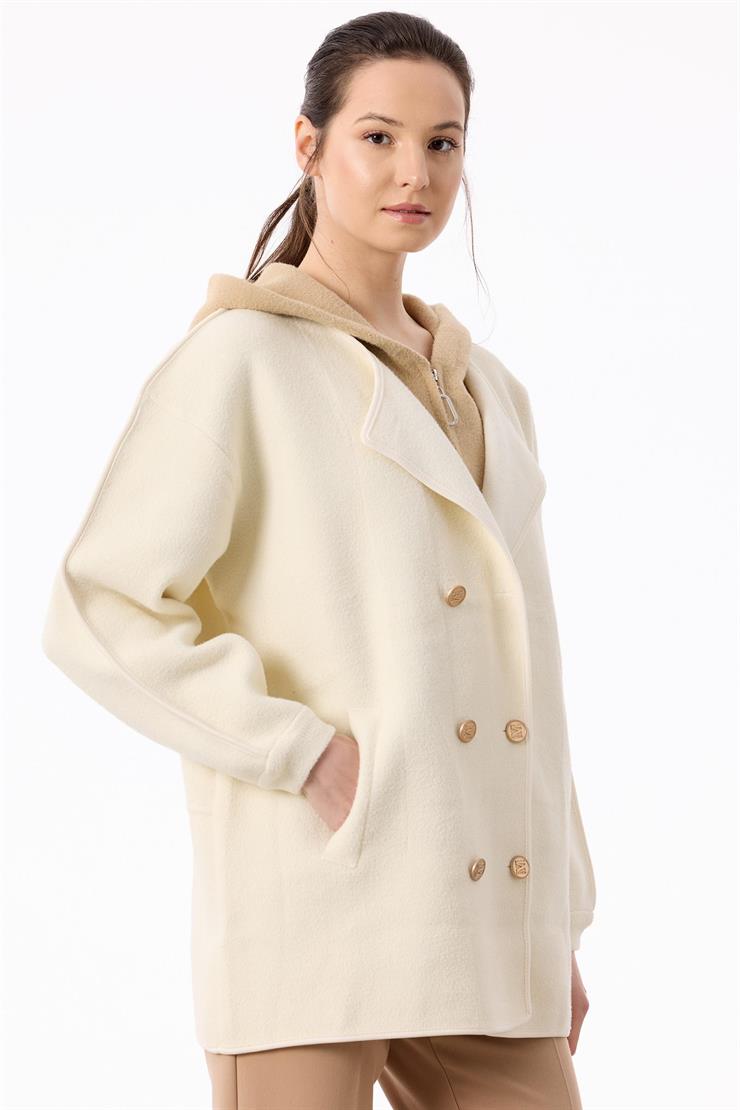 Çift Yaka Detaylı Triko Kaban CAMEL