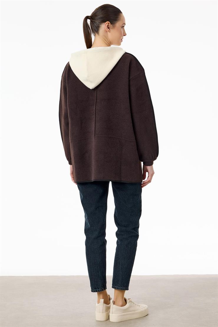 Çift Yaka Detaylı Triko Kaban KAHVE