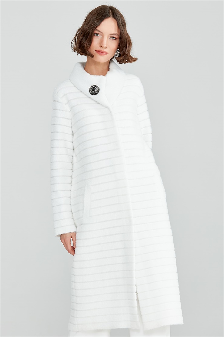 Çizgi Detaylı  Mink Kaban EKRU