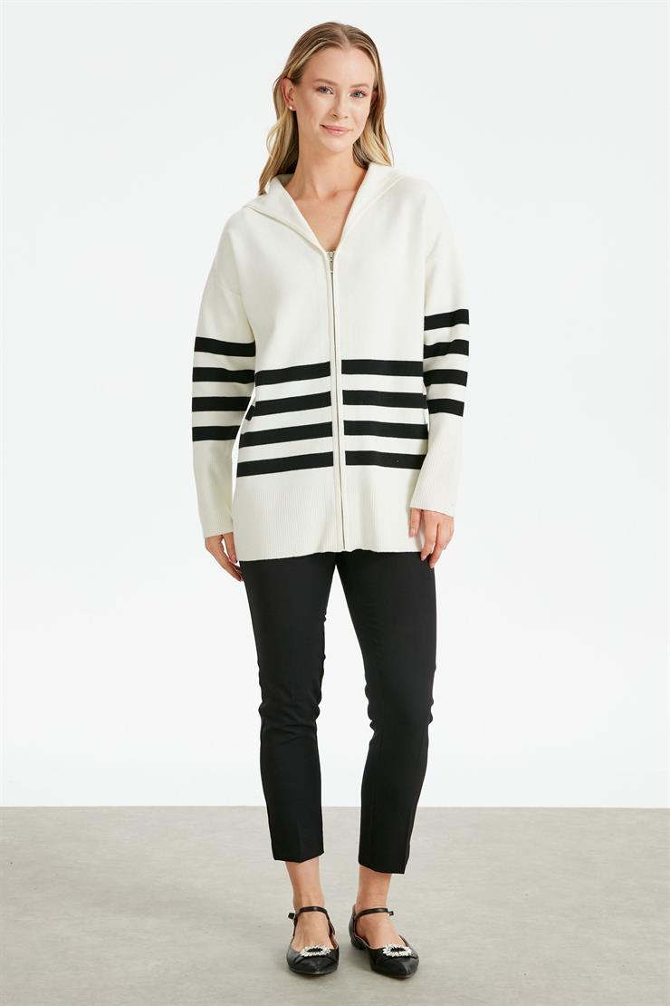 Çizgi Detaylı Hırka EKRU