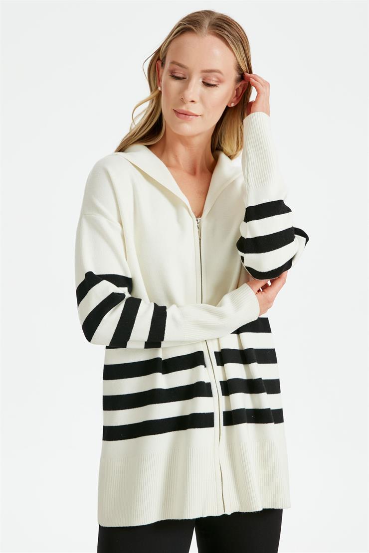 Çizgi Detaylı Hırka EKRU