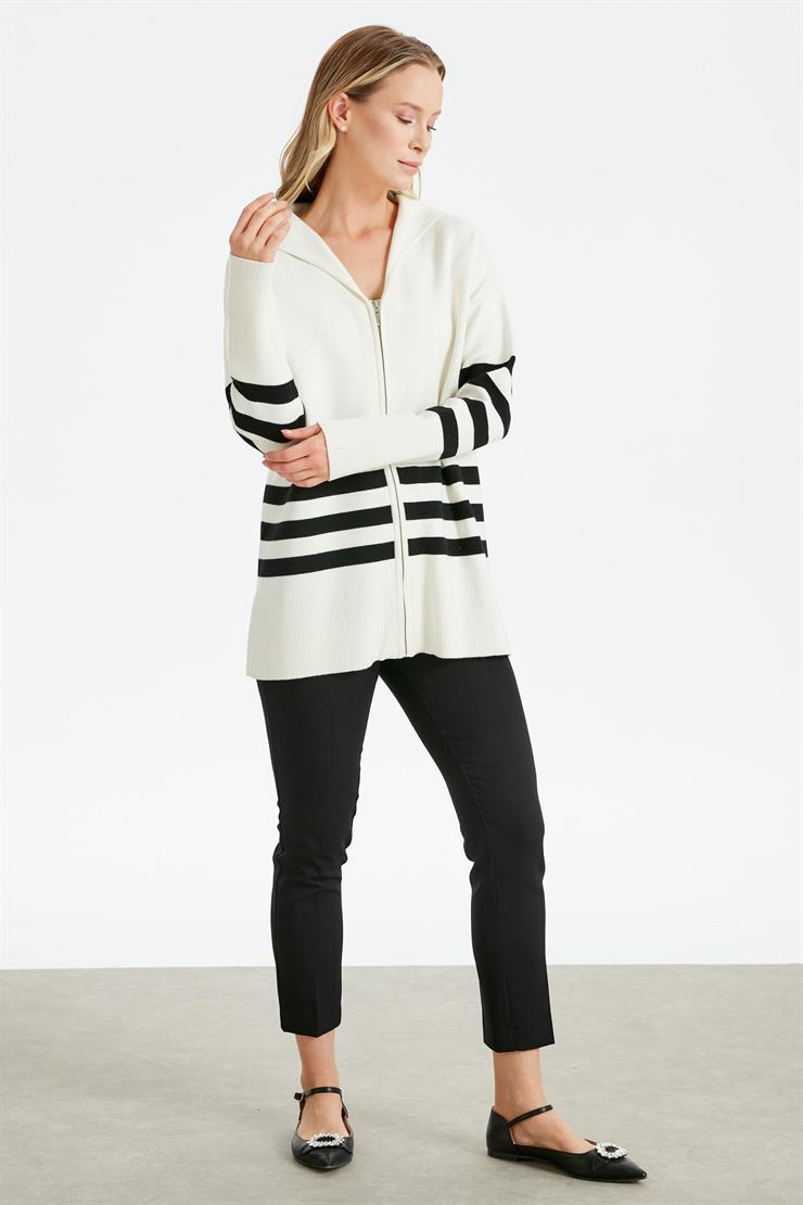 Çizgi Detaylı Hırka EKRU