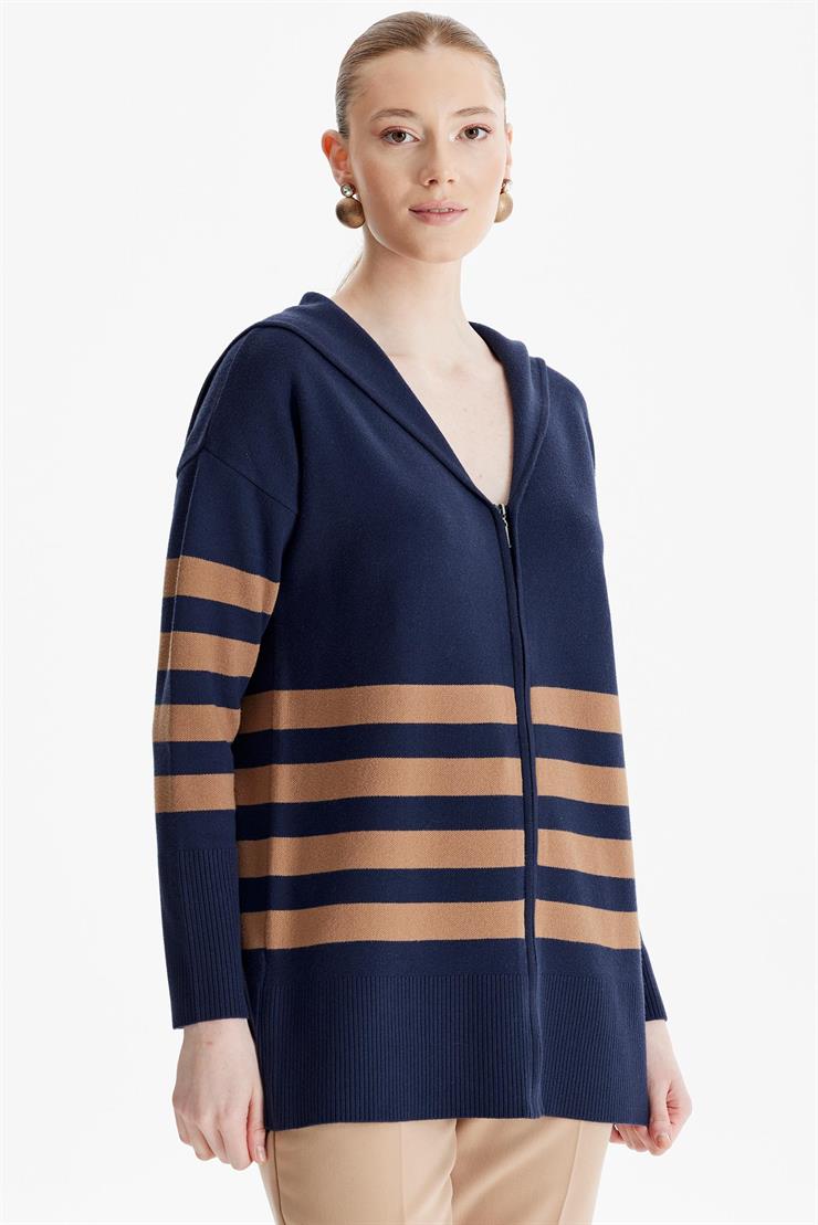 Çizgi Detaylı Hırka LACİVERT