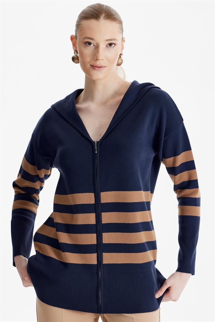 Çizgi Detaylı Hırka LACİVERT