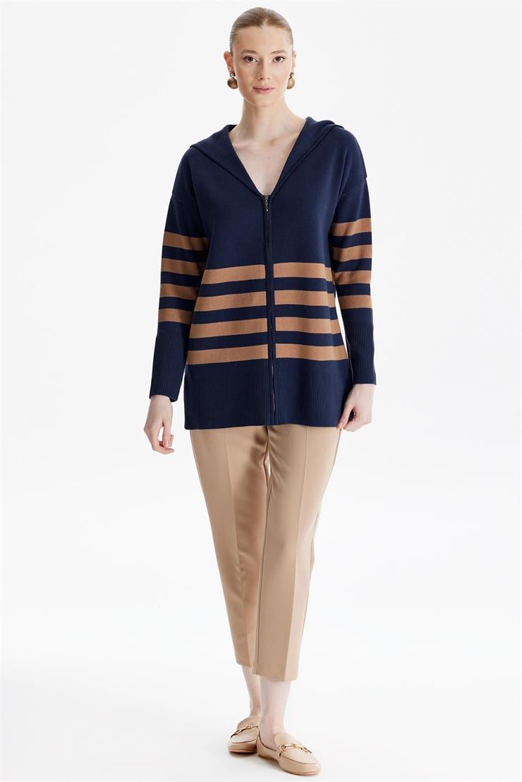 Çizgi Detaylı Hırka LACİVERT