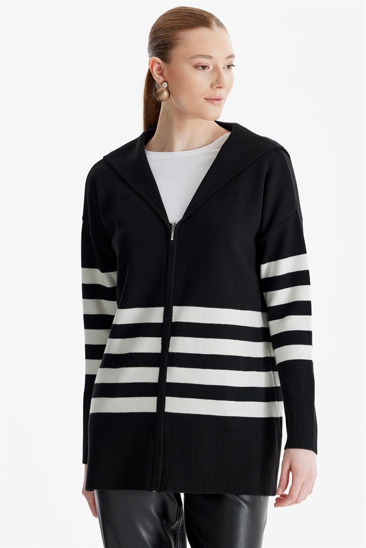 Çizgi Detaylı Hırka SİYAH