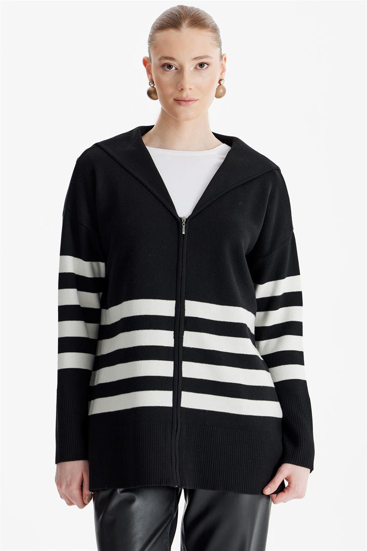 Çizgi Detaylı Hırka SİYAH