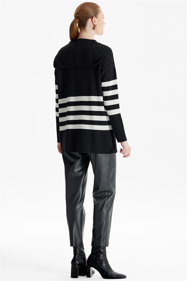 Çizgi Detaylı Hırka SİYAH