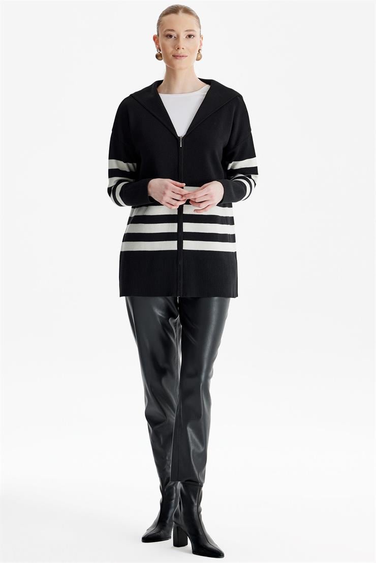 Çizgi Detaylı Hırka SİYAH