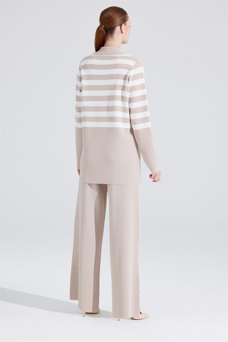 Çizgi Detaylı Rayon Takım BEJ-EKRU