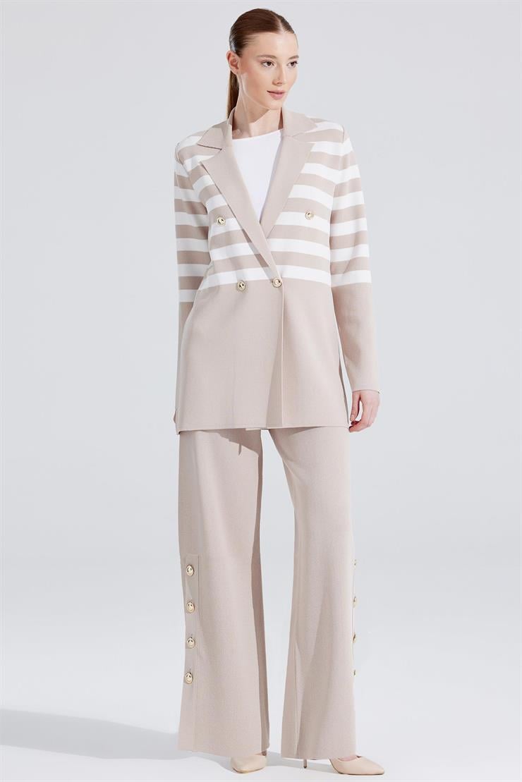 Çizgi Detaylı Rayon Takım BEJ-EKRU