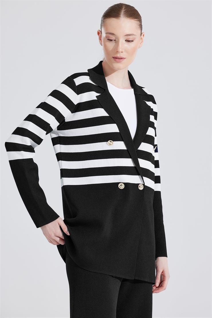 Çizgi Detaylı Rayon Takım SİYAH-EKRU