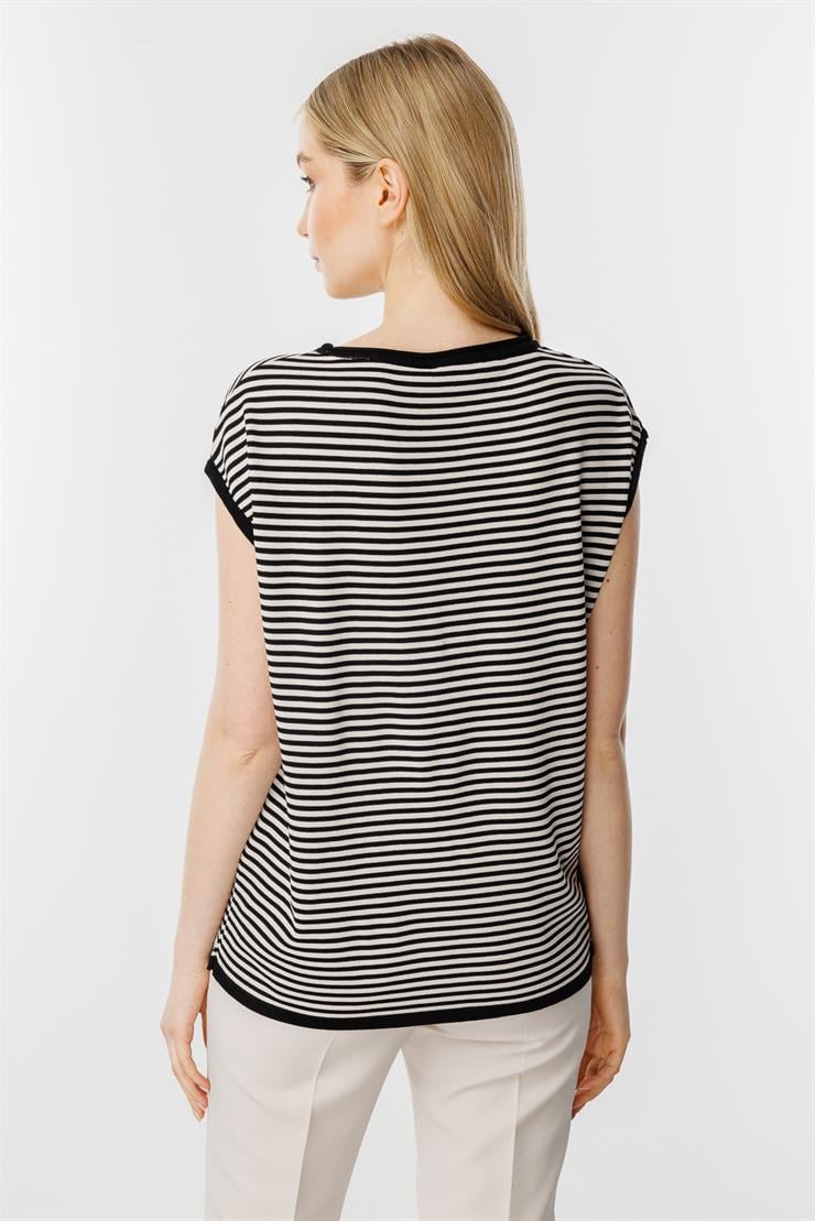 Çizgili Basic Triko Bluz-Siyah-Vizon