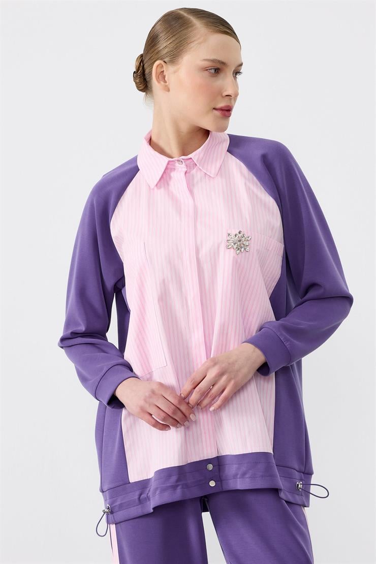 Çizgili Poplin Mix Pantolonlu Takim MOR