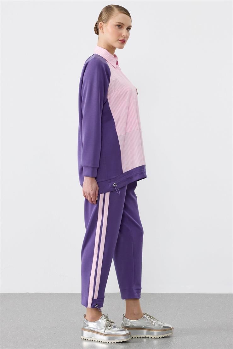 Çizgili Poplin Mix Pantolonlu Takim MOR