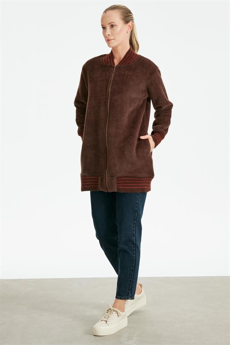 Çizgili Ribanalı Bomber Mont KAHVE