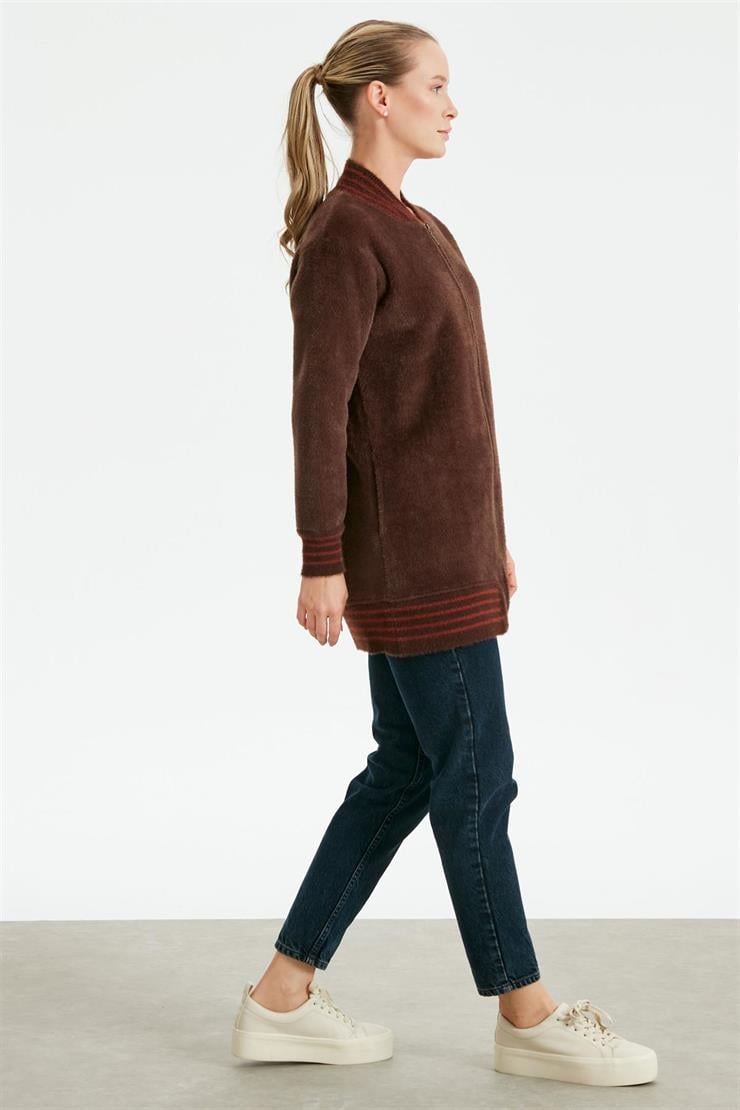 Çizgili Ribanalı Bomber Mont KAHVE