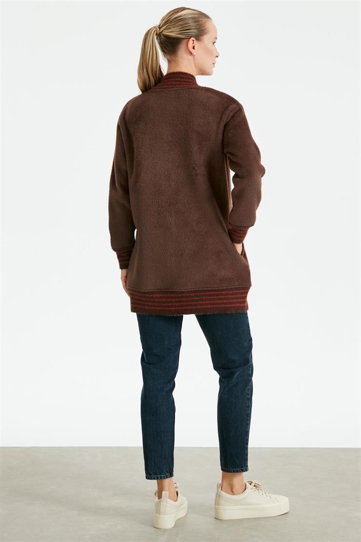 Çizgili Ribanalı Bomber Mont KAHVE