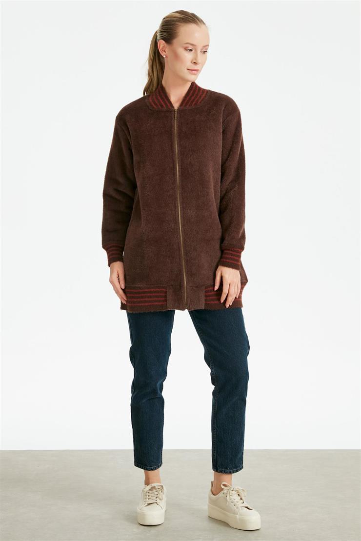 Çizgili Ribanalı Bomber Mont KAHVE