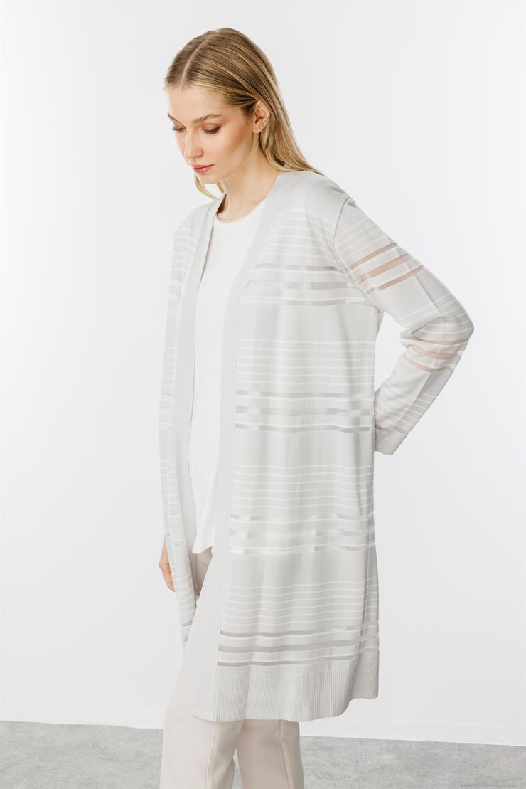 Çizgili Simli Triko Hırka   2514BK102002-Gri - Ekru