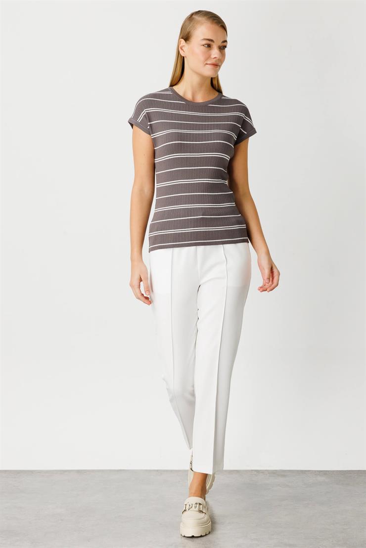 Çizgili Triko Bluz-Fume