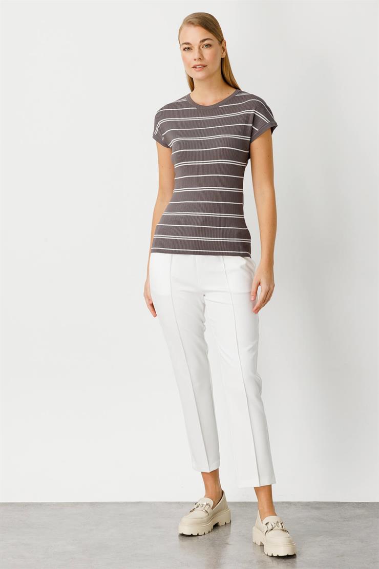 Çizgili Triko Bluz-Fume