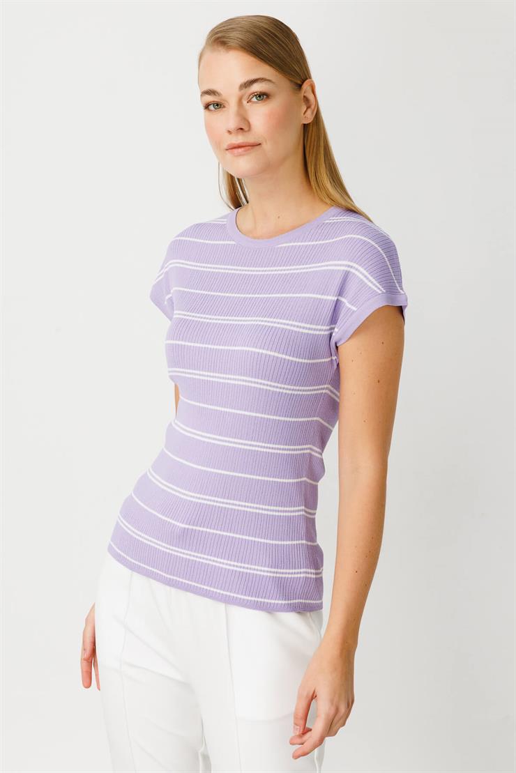 Çizgili Triko Bluz-Lila