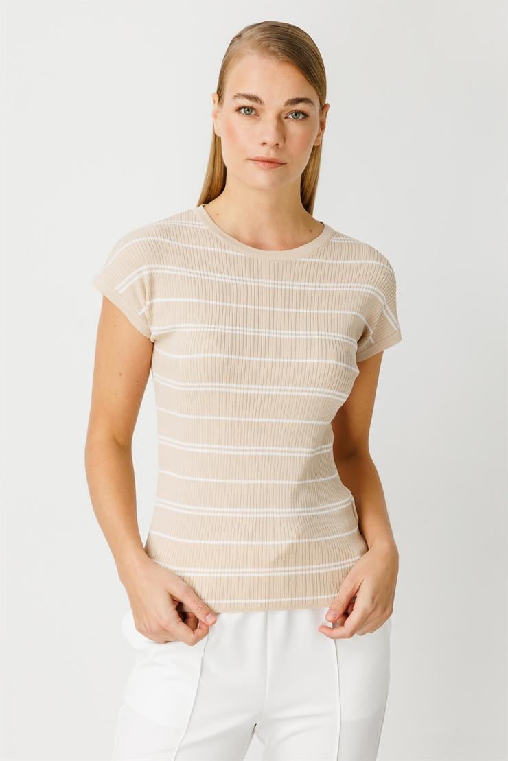 Çizgili Triko Bluz-Taş