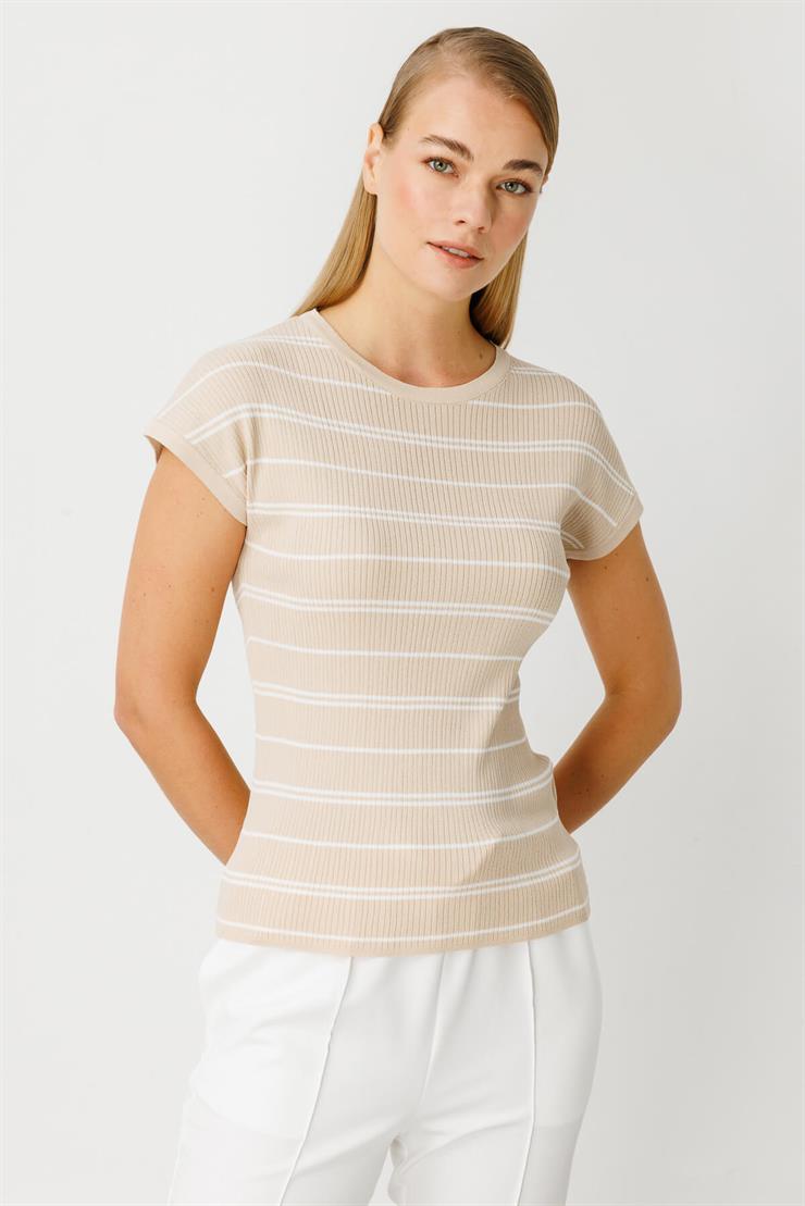 Çizgili Triko Bluz-Taş