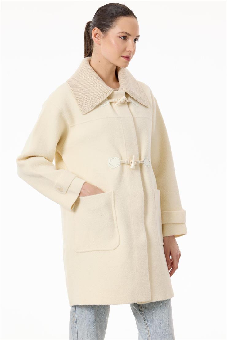 Çoban Düğme Detaylı Triko Kaban EKRU