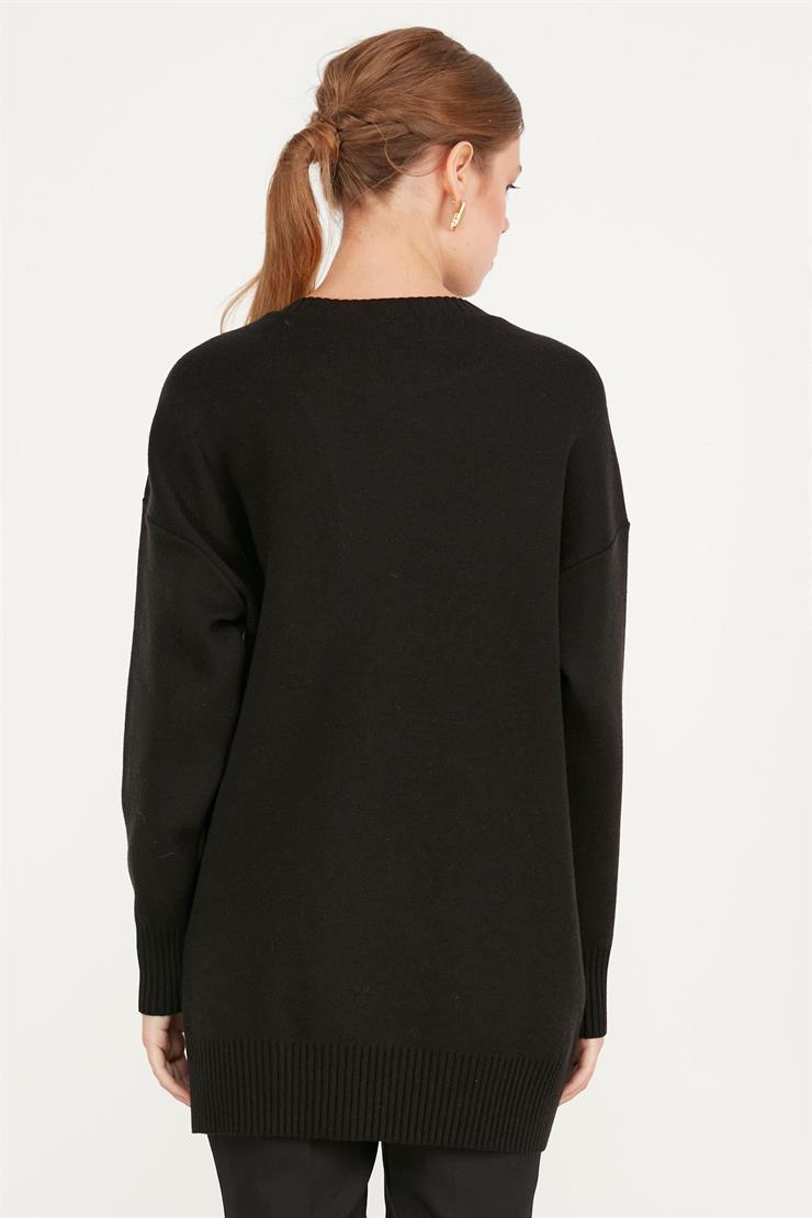 DERİ DETAYLI TRİKO TUNİK SİYAH