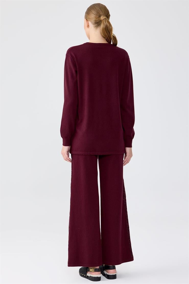 Dantel Detaylı Pantolonlu Triko Takım BORDO