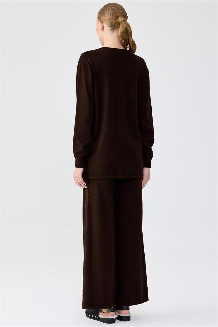 Dantel Detaylı Pantolonlu Triko Takım KAHVE