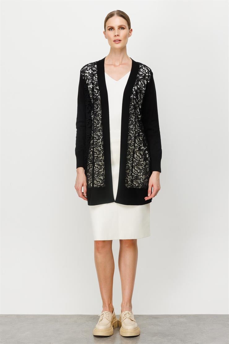 Dantelli Triko Hırka-SİYAH