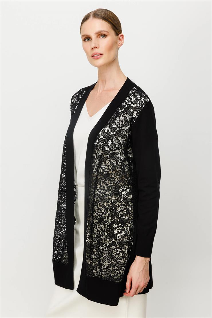 Dantelli Triko Hırka-SİYAH