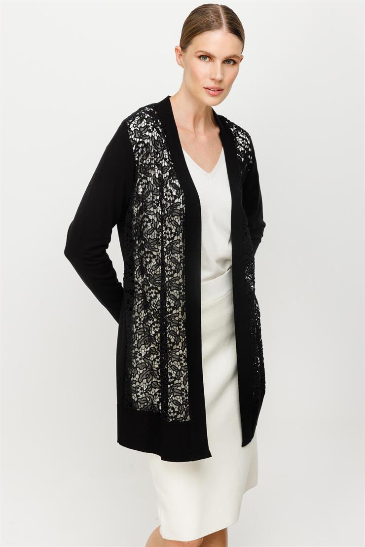 Dantelli Triko Hırka-SİYAH