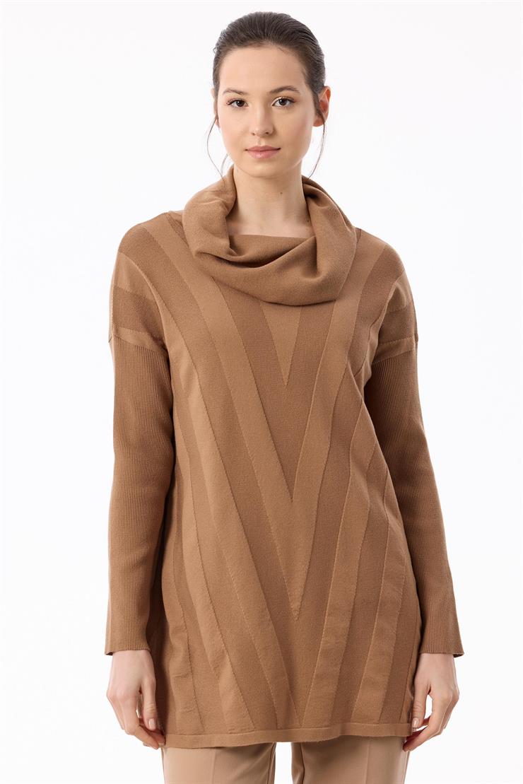 Degaje Yaka Triko Tunik CAMEL