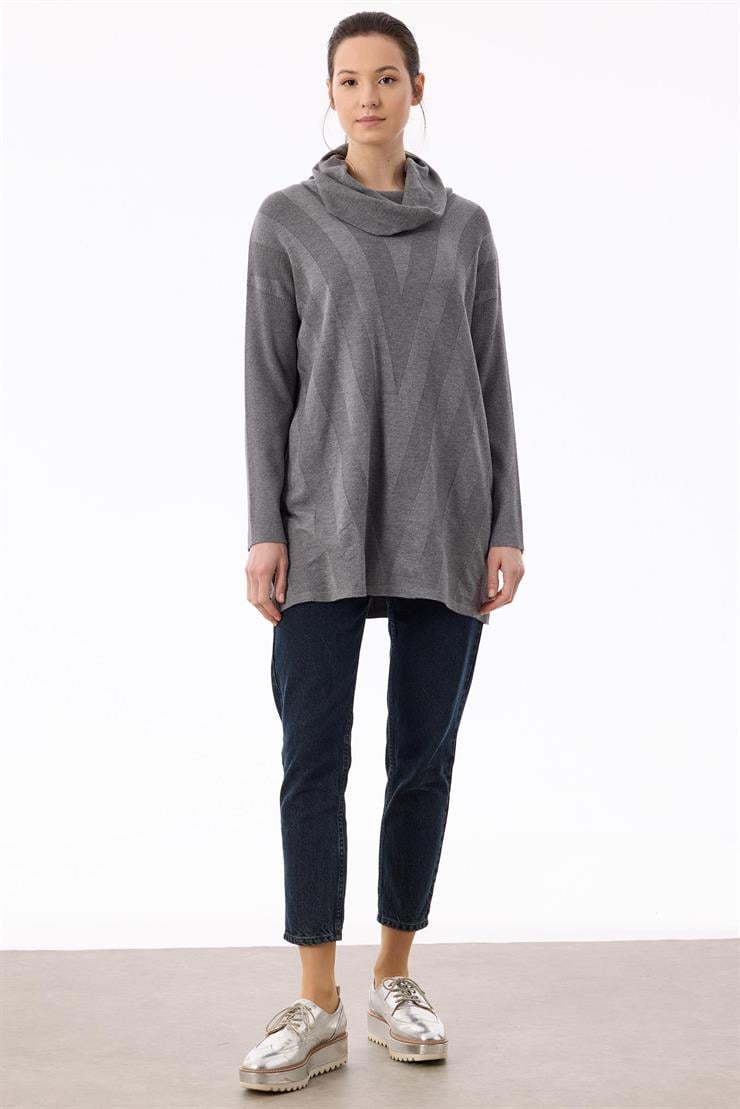 Degaje Yaka Triko Tunik GRİ