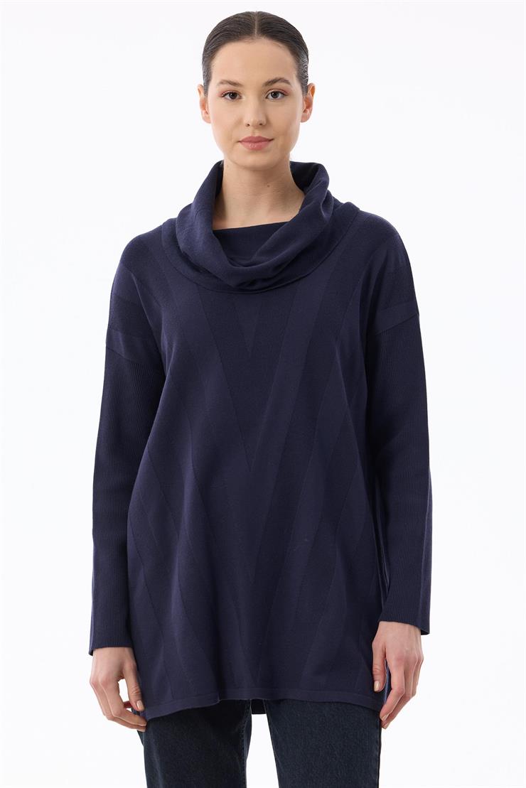 Degaje Yaka Triko Tunik LACİVERT