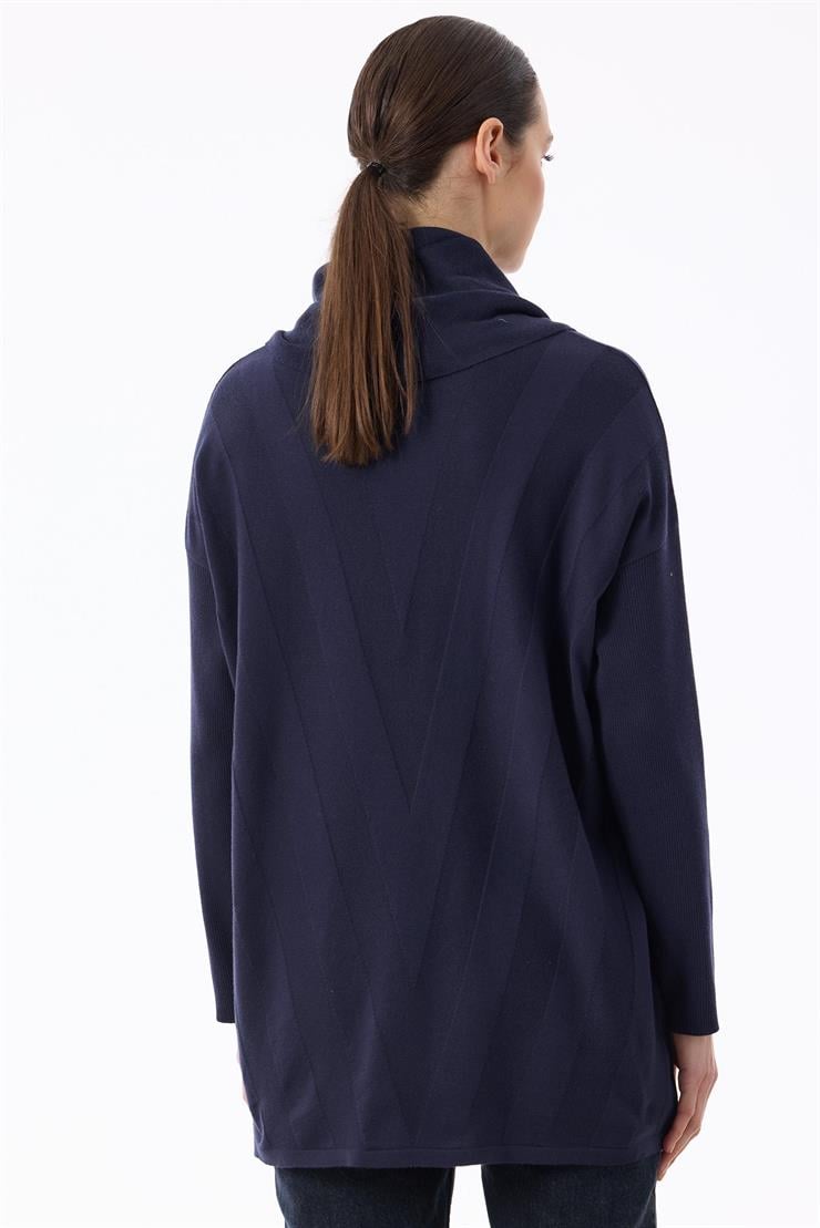 Degaje Yaka Triko Tunik LACİVERT