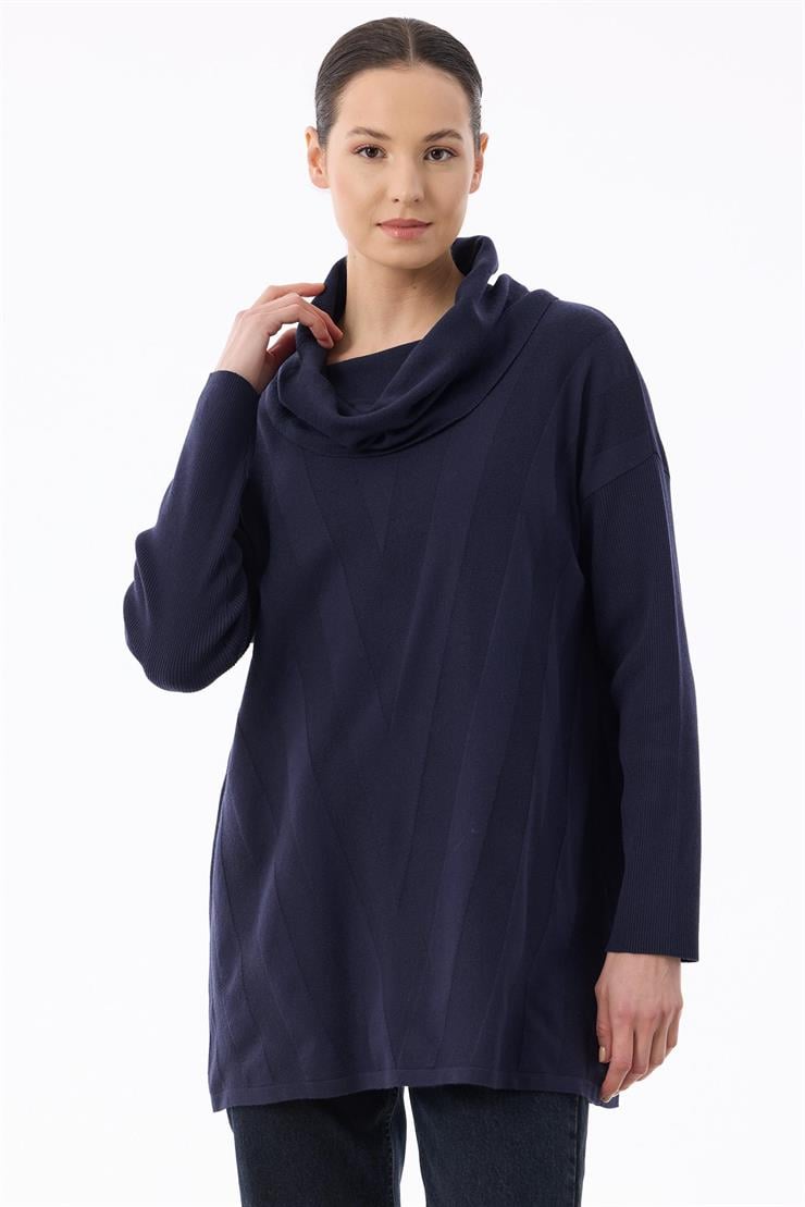 Degaje Yaka Triko Tunik LACİVERT