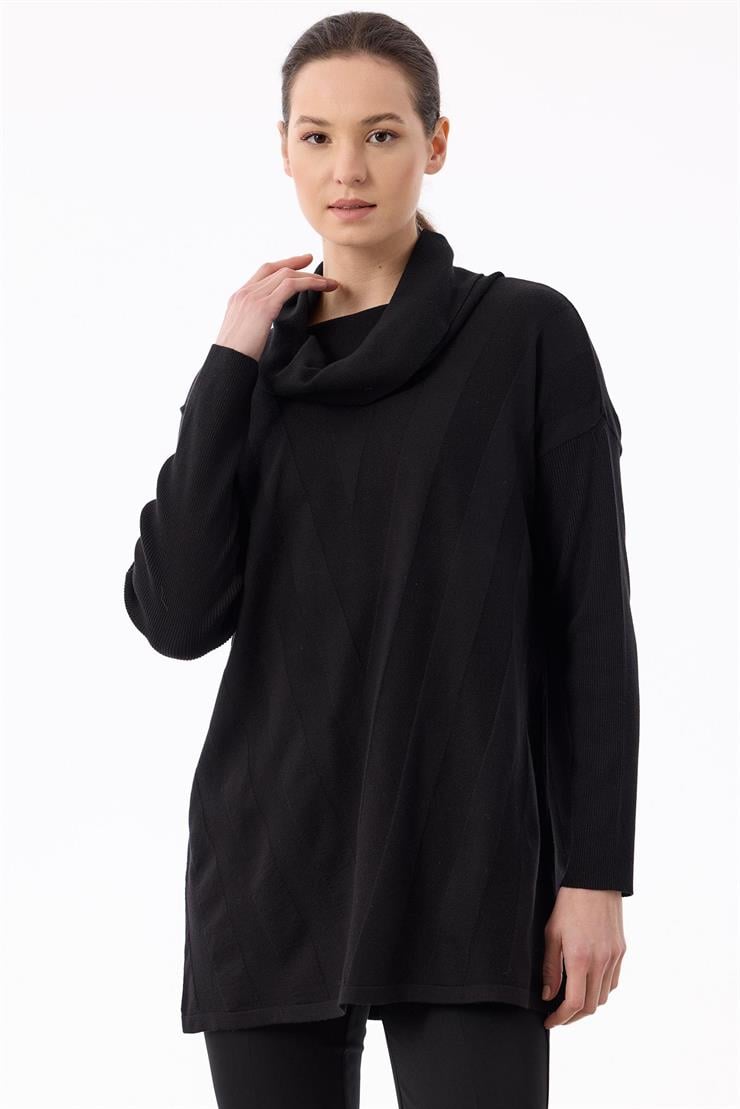 Degaje Yaka Triko Tunik SİYAH