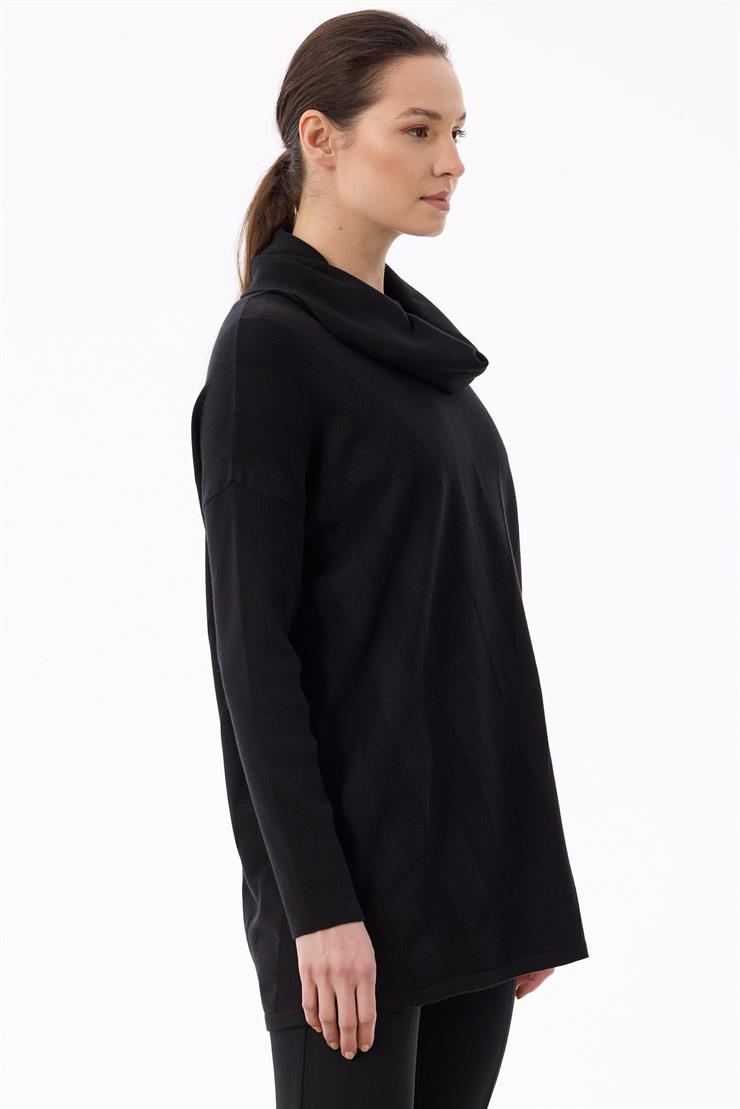 Degaje Yaka Triko Tunik SİYAH