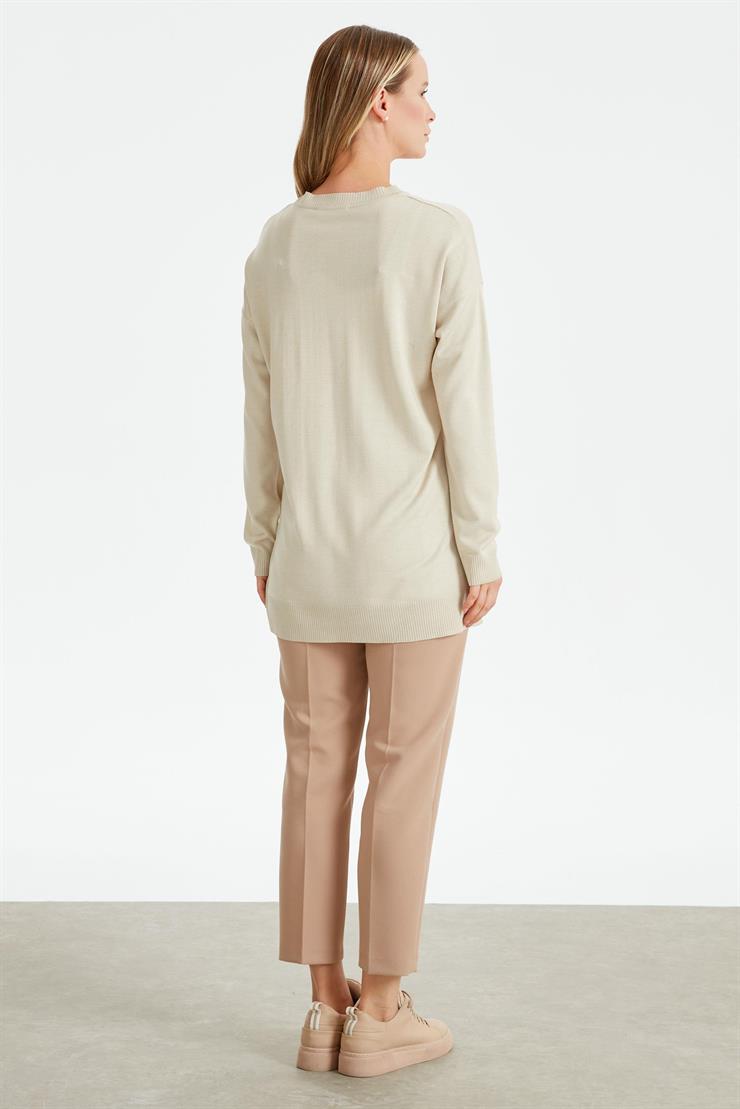 Deri Cep Detaylı Triko Tunik BEJ