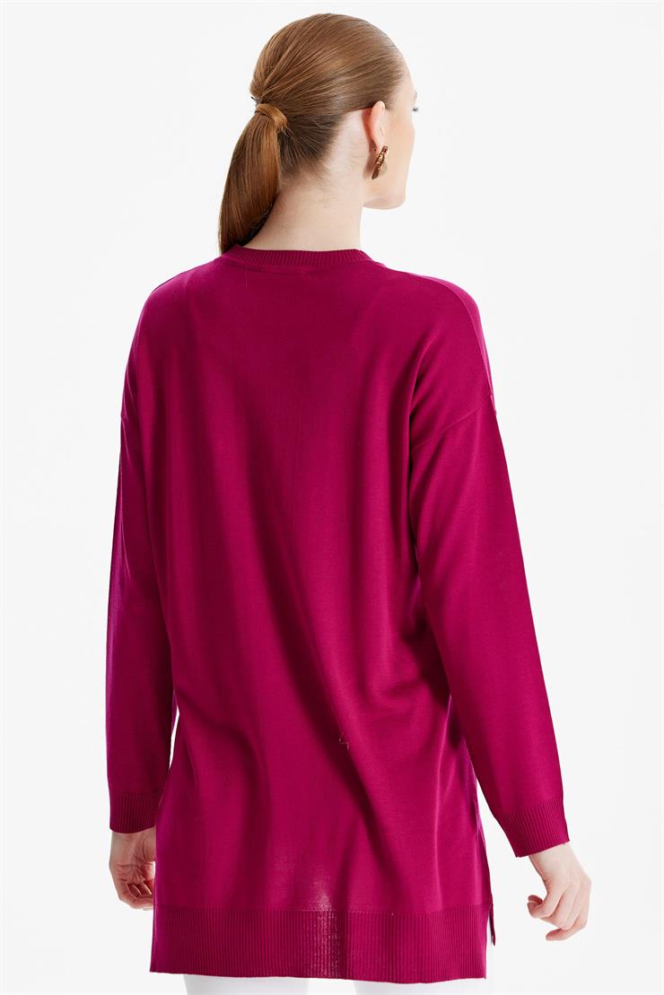 Deri Cep Detaylı Triko Tunik FUŞYA